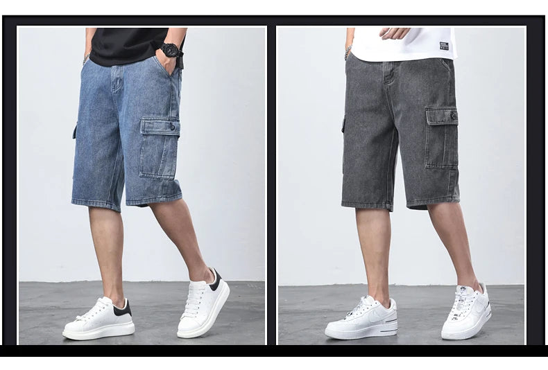 Denim Shorts for Men's Cargo Pants Baggy Bermuda Jeans Male Beach Pants