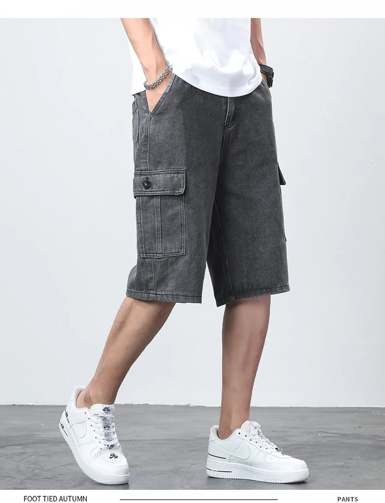 Denim Shorts for Men's Cargo Pants Baggy Bermuda Jeans Male Beach Pants