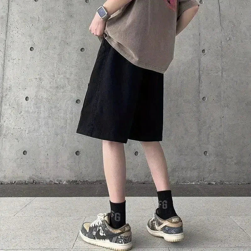 Korean style multi pocket cargo shorts