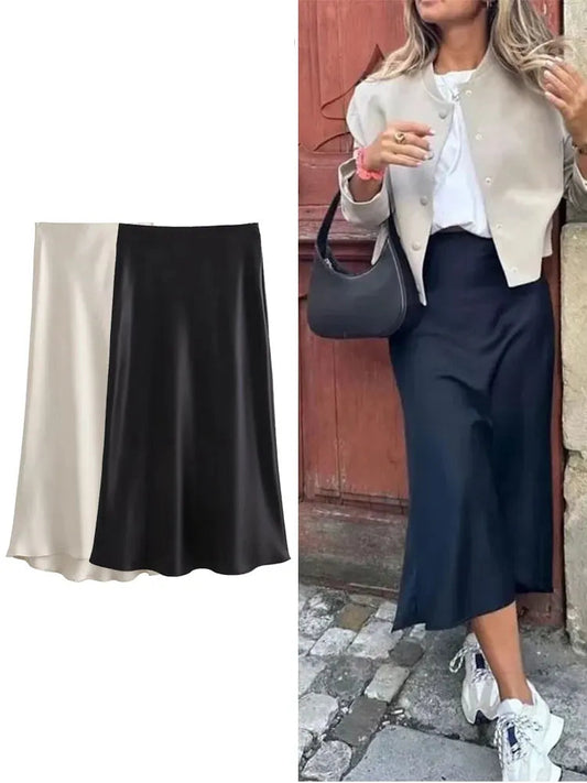 TRAFZA Eleganter, langer Rock aus einfarbigem Satin für Damen