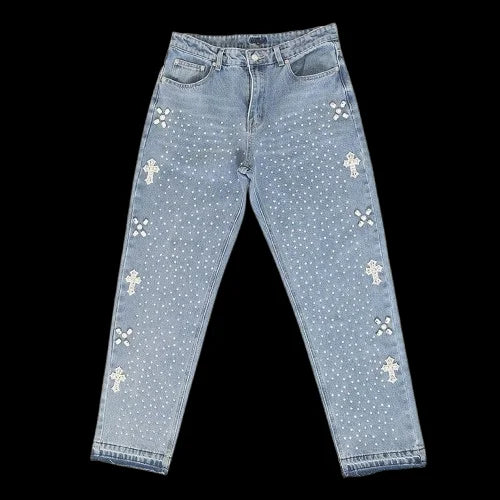 Männer Harajuku Hip Hop Kreuz Grafik Jeans
