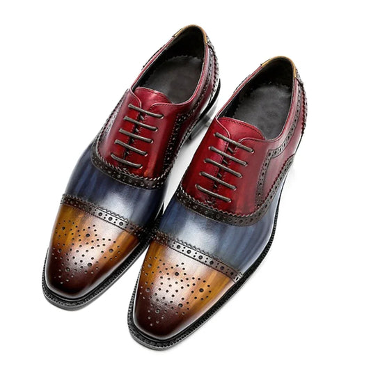 Mens Color Block Genuine Leather Formal Oxford Shoes
