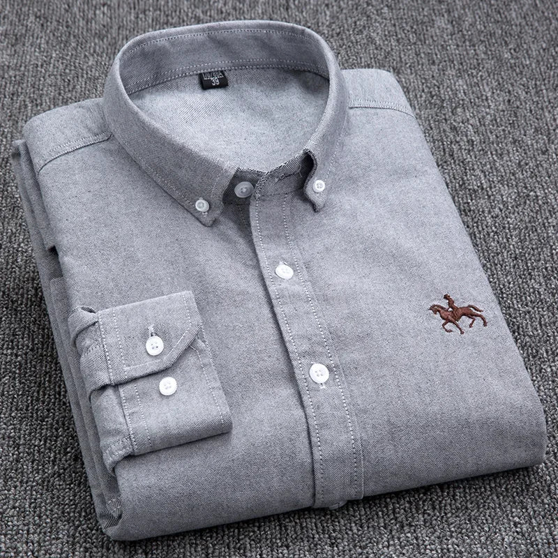 DVEL Herren Oxford Hemd Langarm Reine Baumwolle