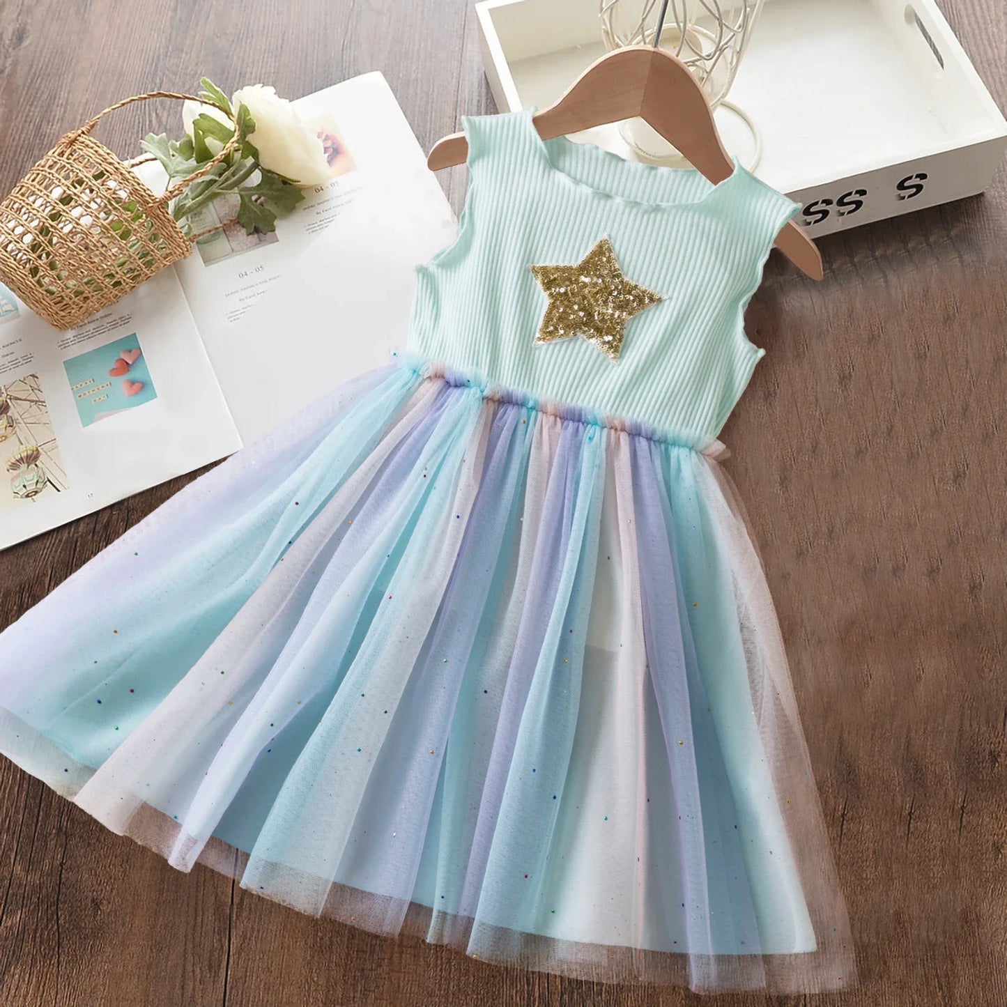 Girls Ruffles Tulle Casual Layered Dresses