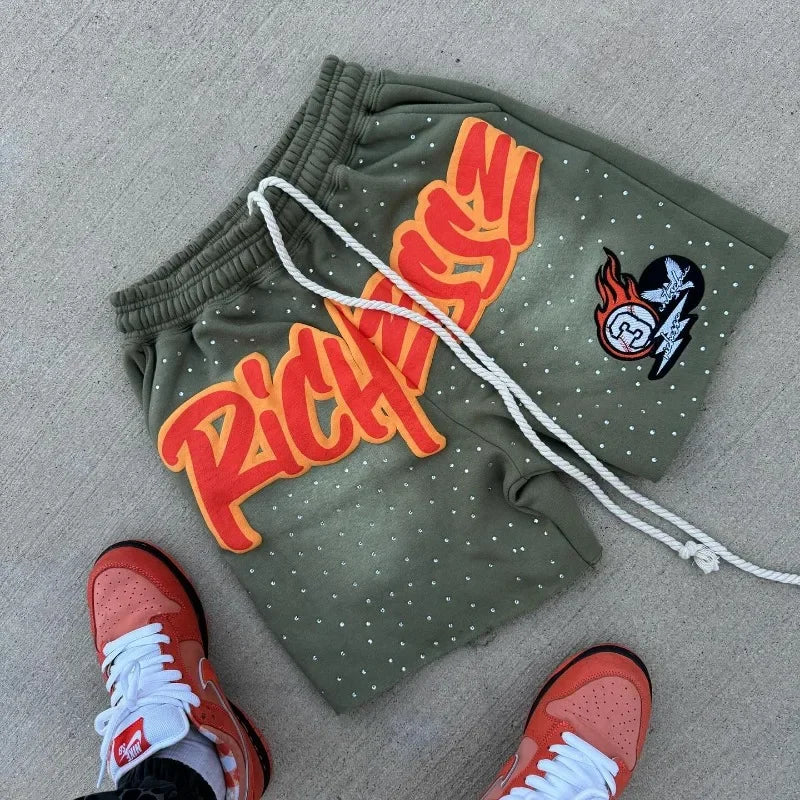 Men Rhinestone Letter Print Cotton sweatpants