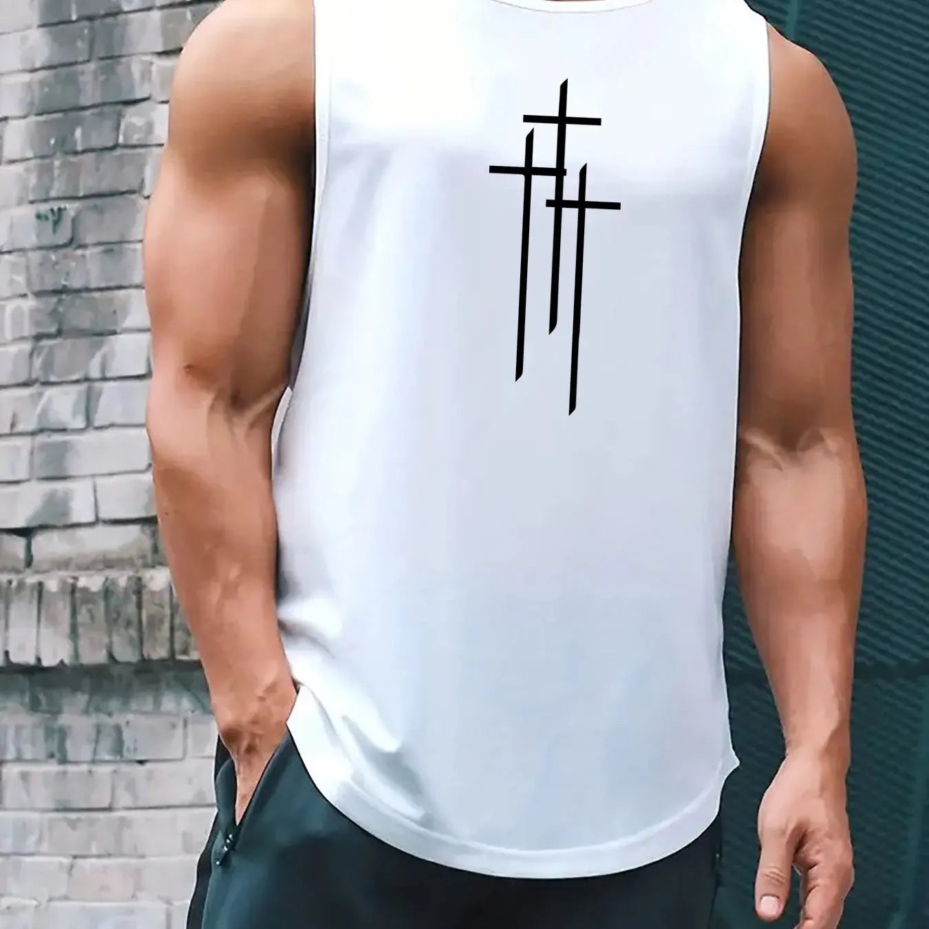 Men's Cross Fitness Loose Size Breathable and Comfortable Round Neck Sleeveless Tank Top