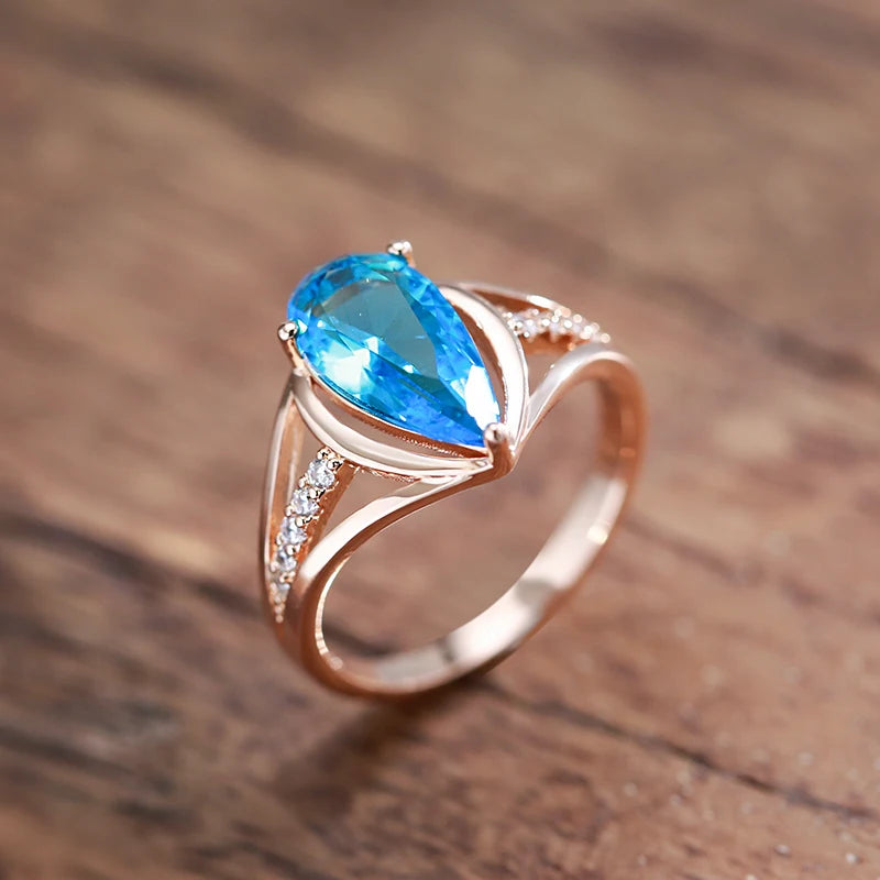 Kinel Luxury Blue Natural Zircon Big Ring