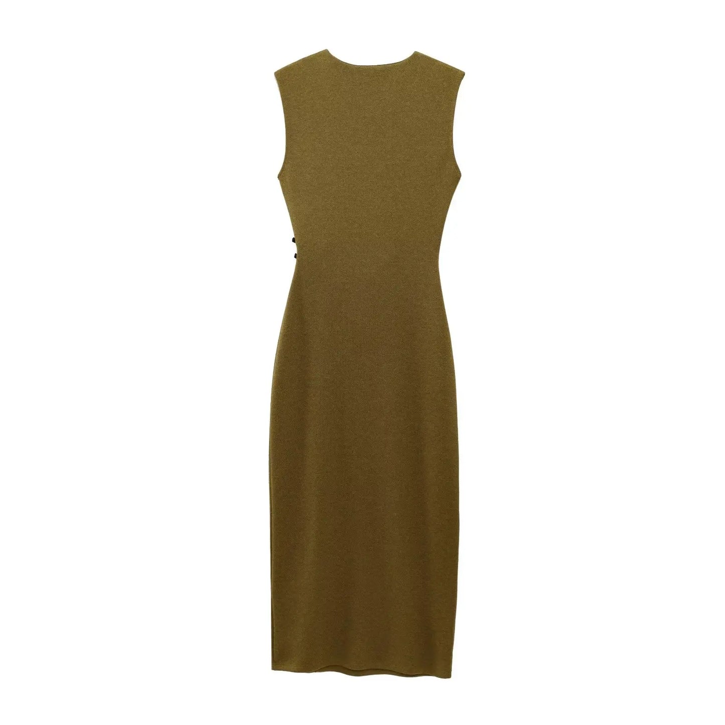 Pleated Midi O-neck Sleeveless Chic Pleated Dress Causal Party Dress
