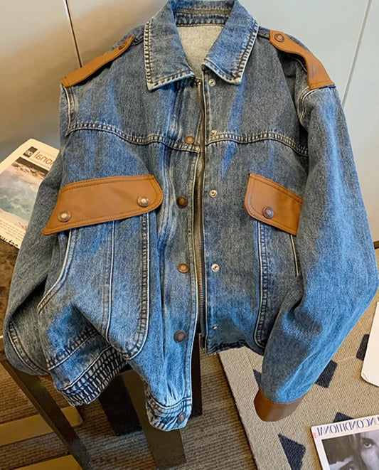 New Blue Vintage Patchwork Denim Jacket