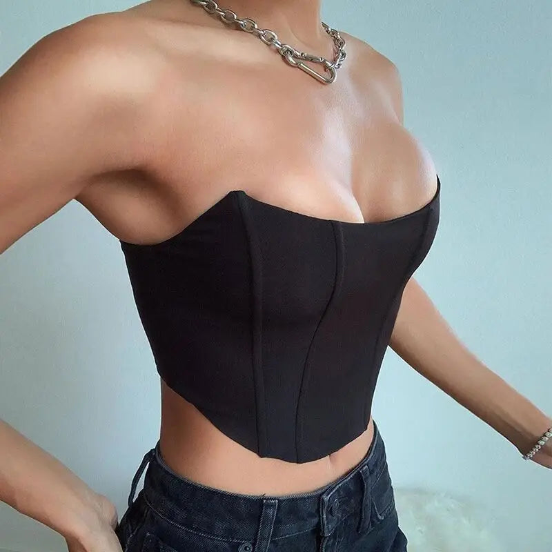 Sleeveless Off Shoulder Velvet Corset Top Vest Backless Bustier