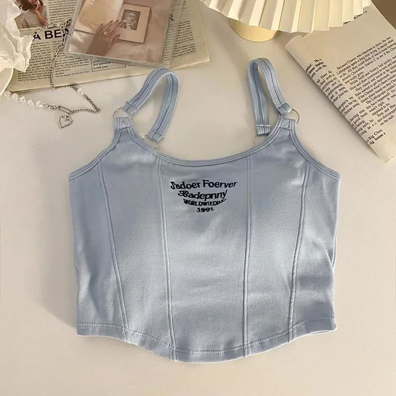 Women Embroidery Letter Tank Tops