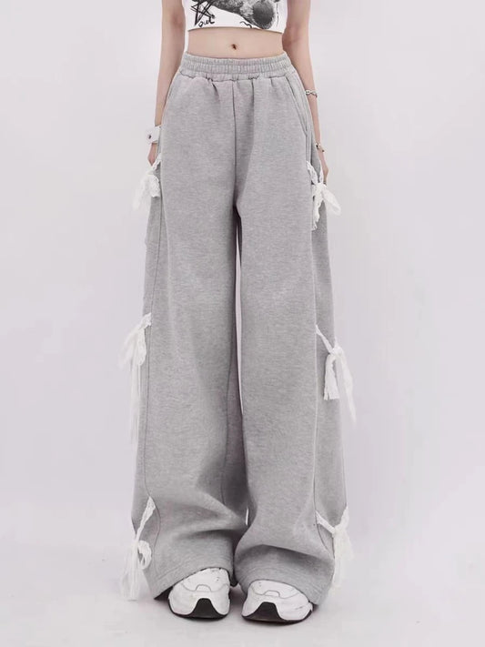 Graue Hose mit Schnürung aus Spitze für Damen