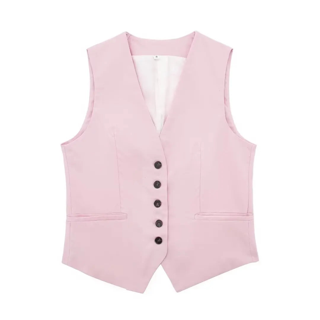 Women Fashion Plain Linen Tops Vest