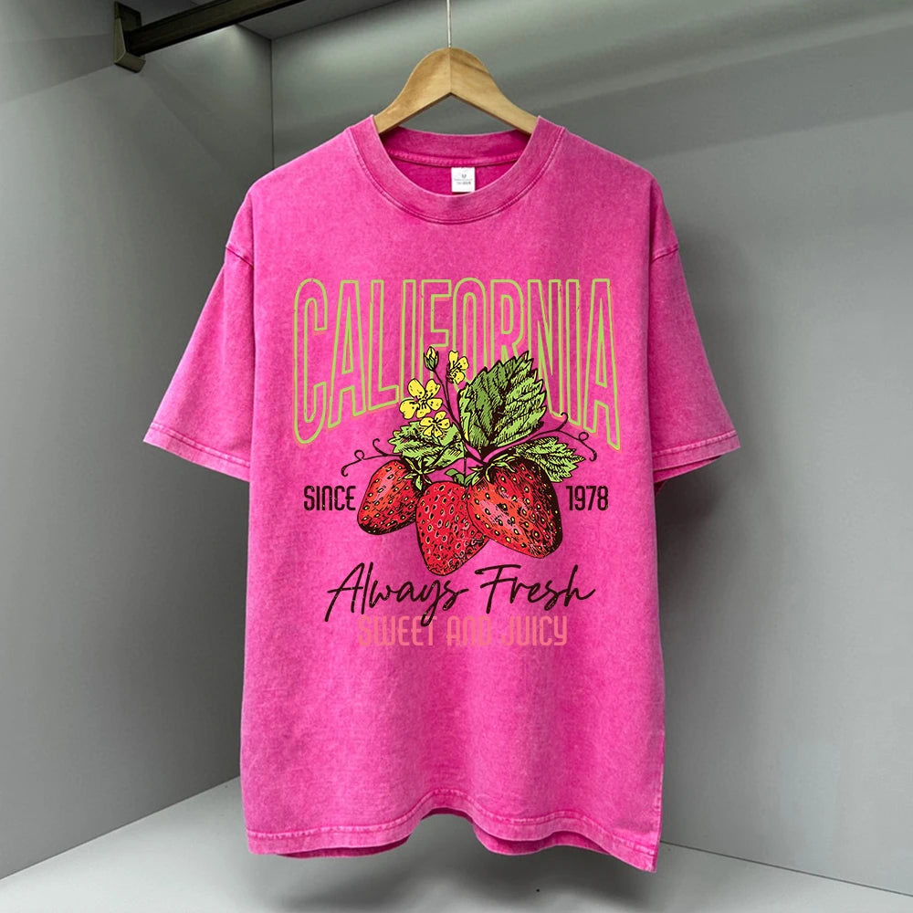 California Strawberry Fruit Herren T-Shirts Vintage Atmungsaktive Tops Hochwertiges Casual T-Shirt