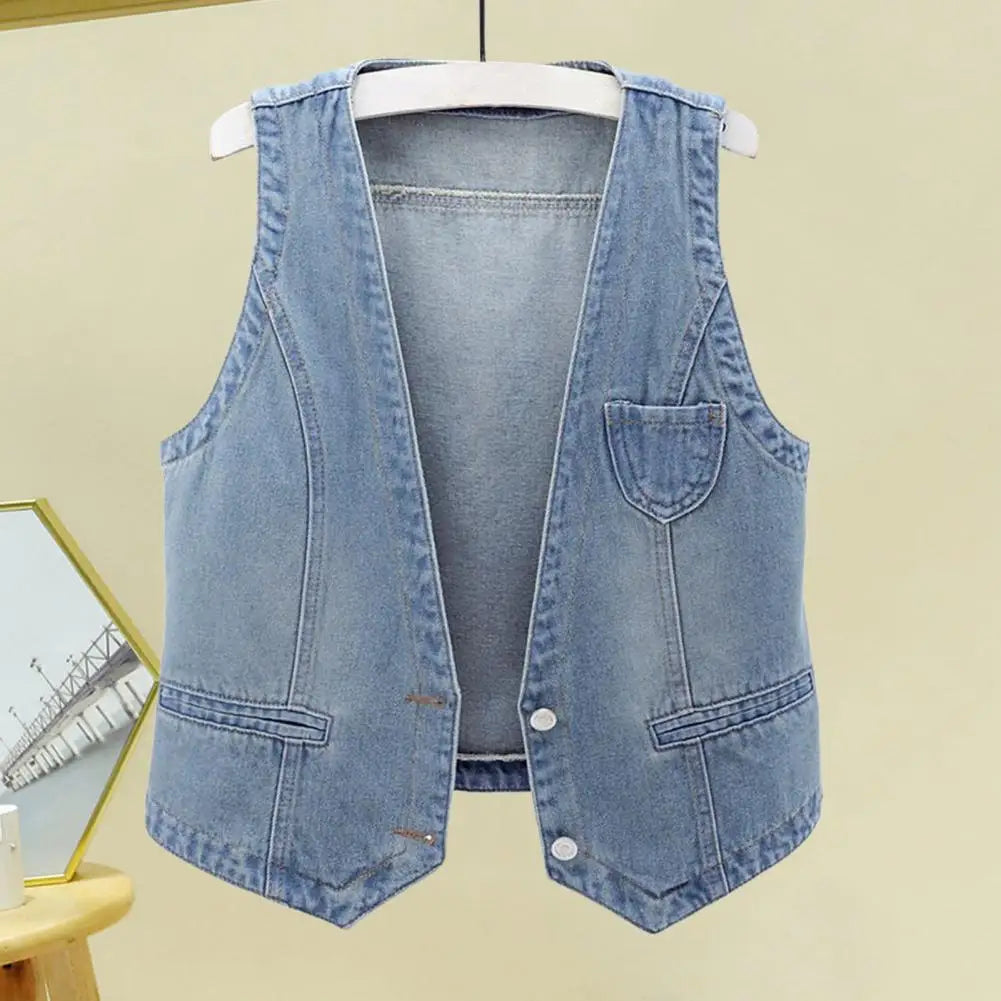 Women Long-sleeved Vintage Denim Vest