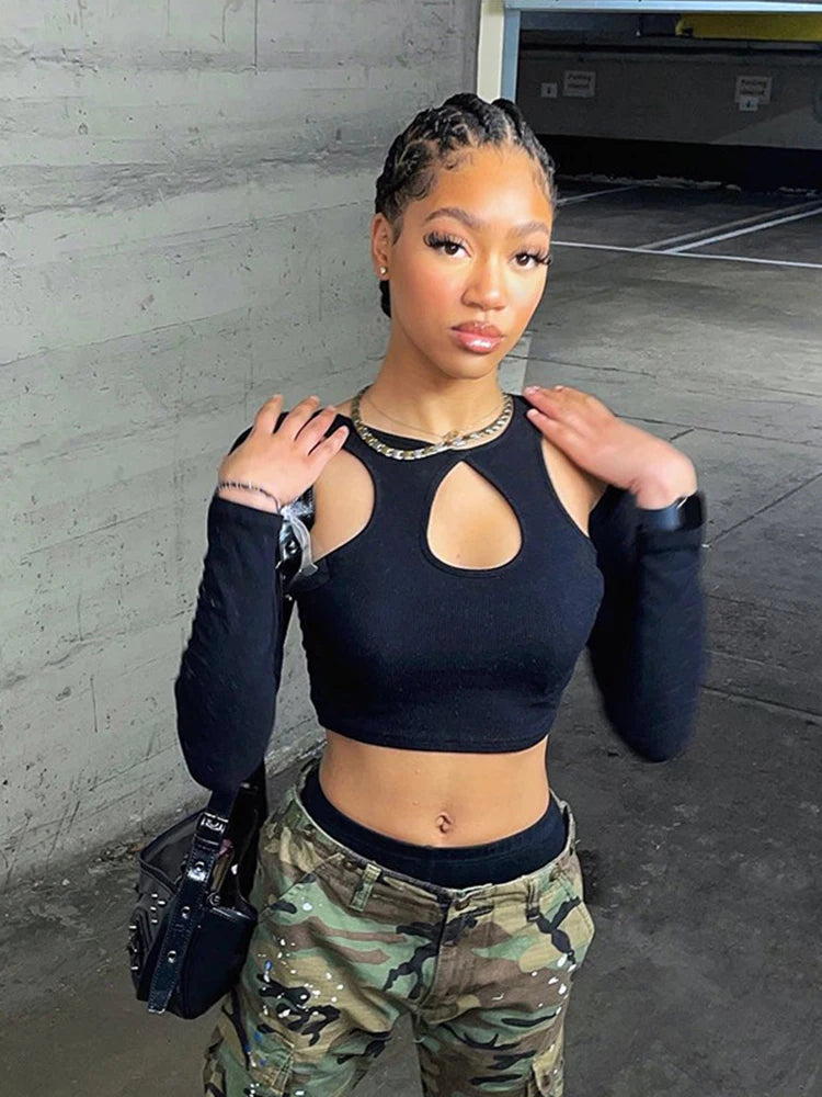 Summer Long Sleeve Cropped  Women Tops