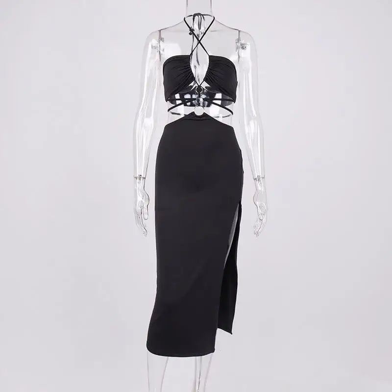 summer Sexy Hollow Lace Up High Slit Long Dress