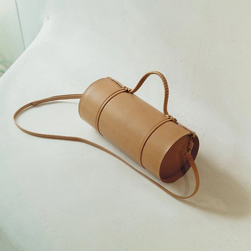 Luxury Designer Barrel Shape Retro Personality Weave Portable Shoulder Crossbody Bags