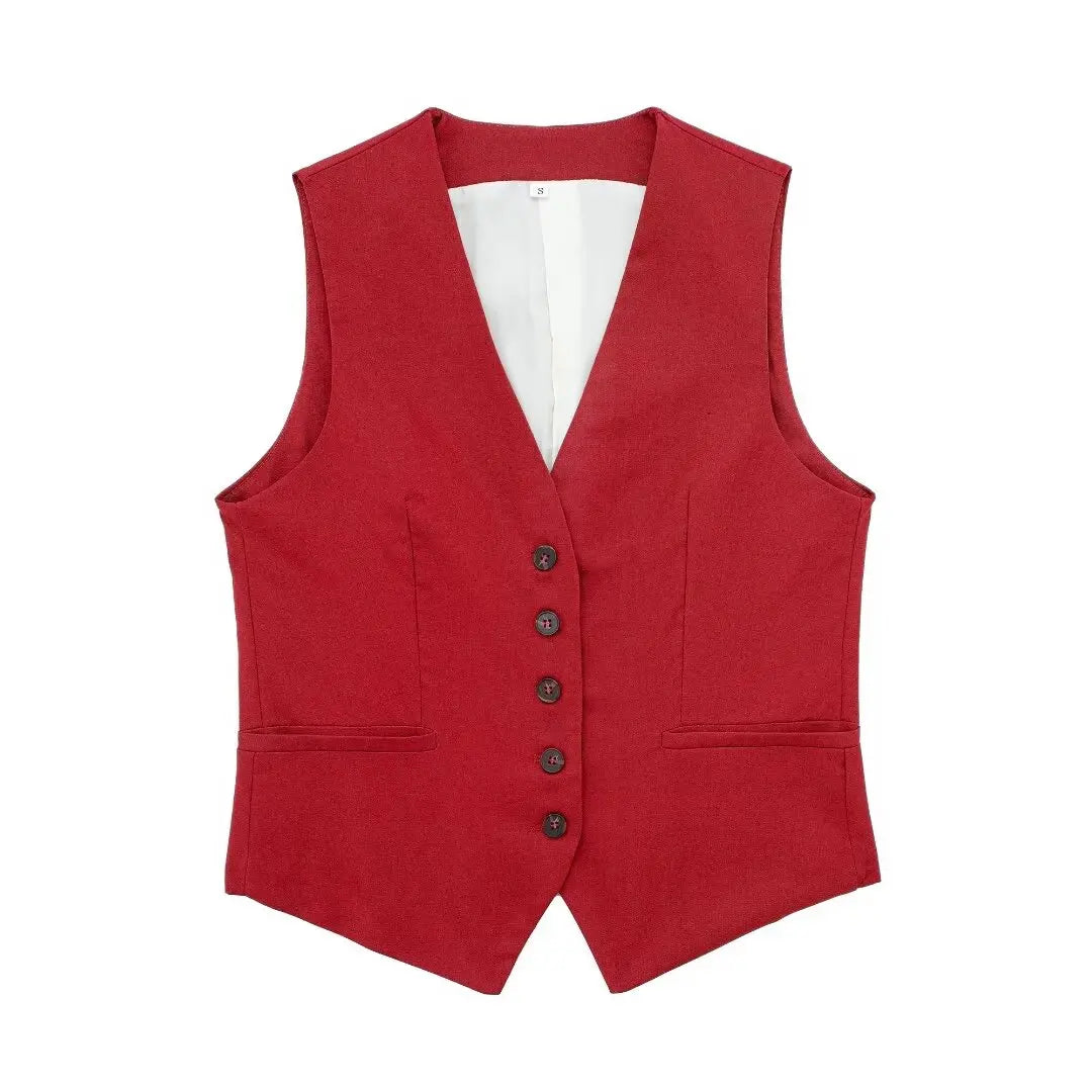 Women Fashion Plain Linen Tops Vest