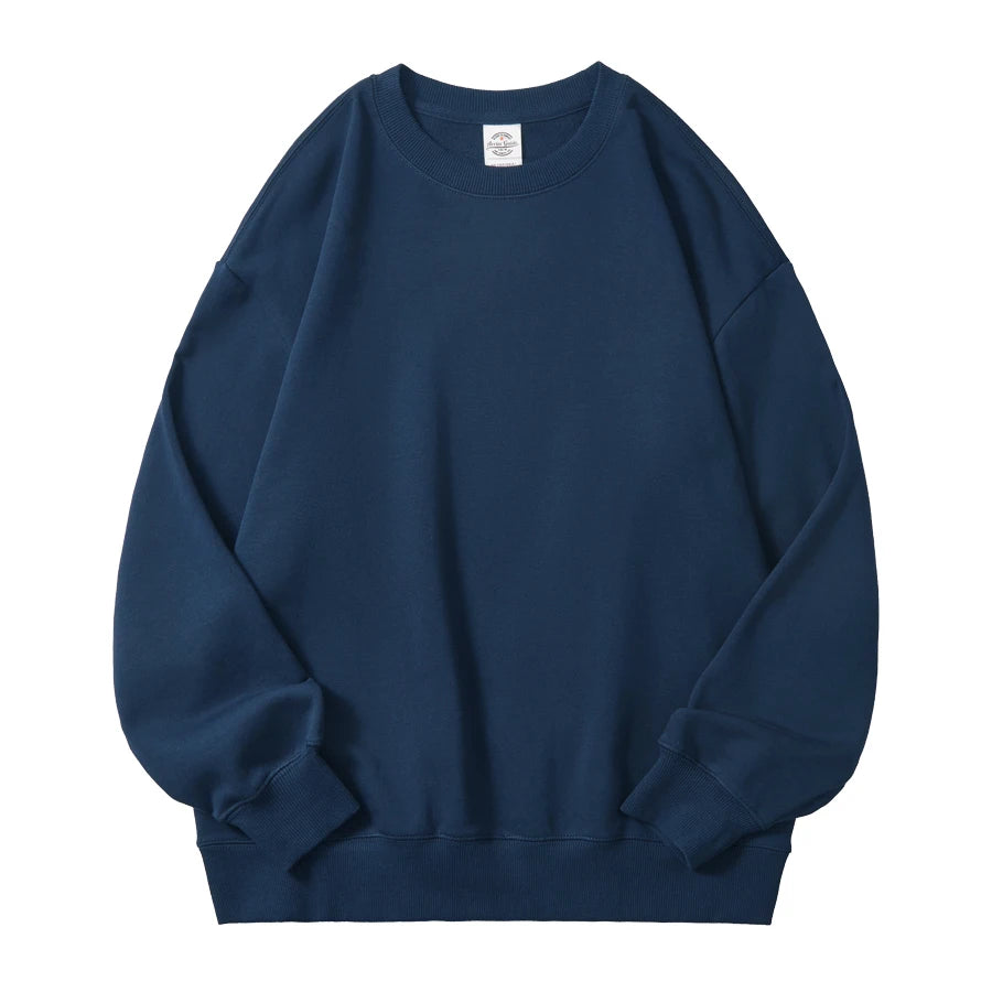 350g 100% Men Cotton Crew Neck Sweatshirts Solid Beige