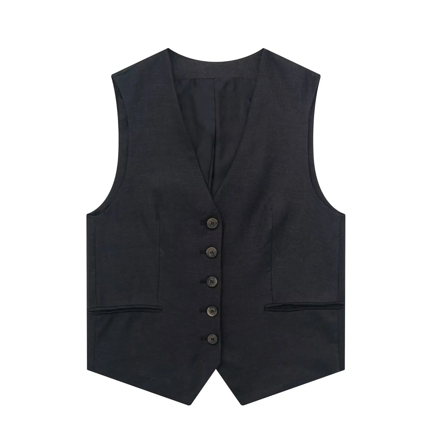 Women Fashion Plain Linen Tops Vest