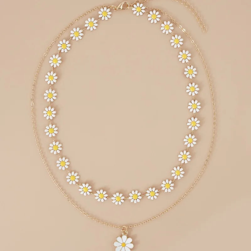New Double Layer Daisy Flower Clavicle Necklace