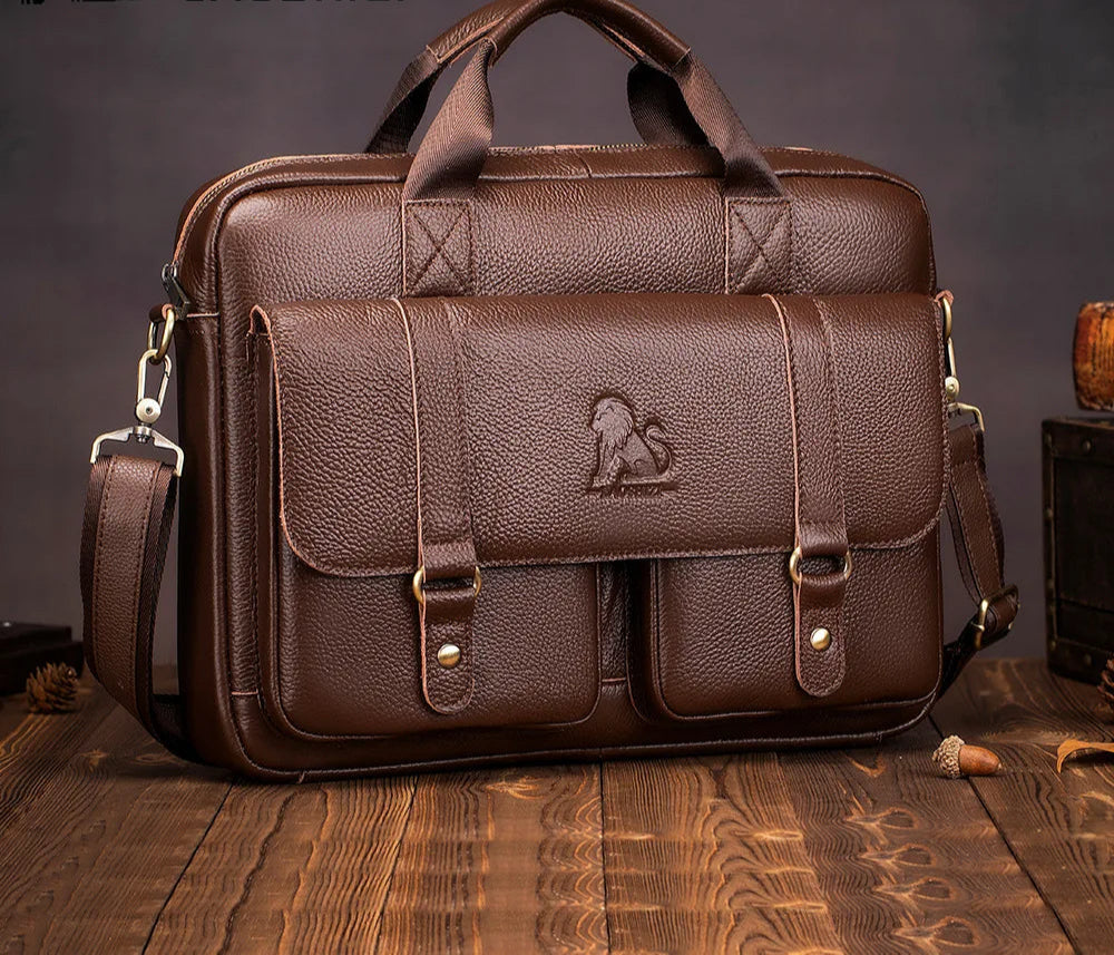 New 100% genuine leather briefcase laptop bag