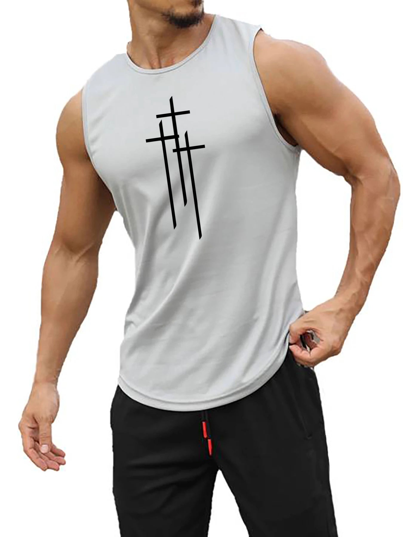 Men's Cross Fitness Loose Size Breathable and Comfortable Round Neck Sleeveless Tank Top