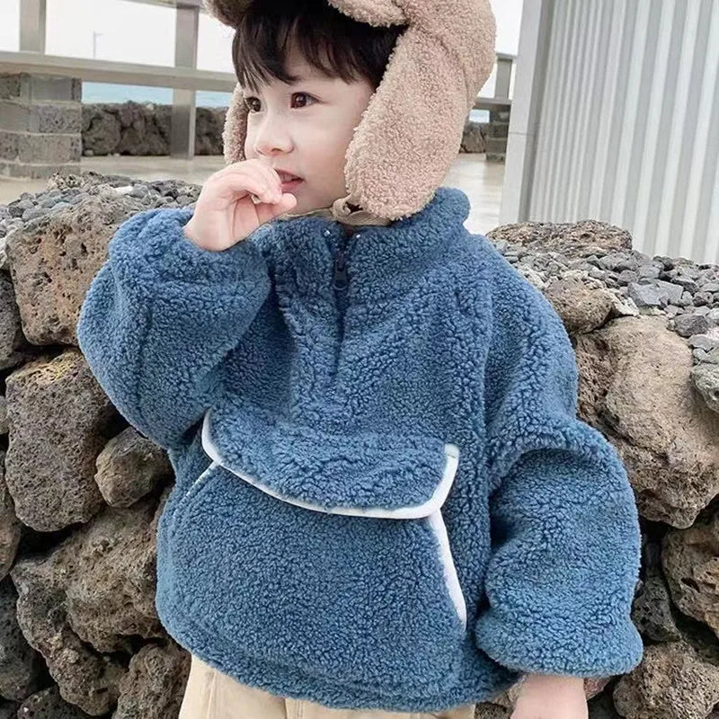 New Children's Lamb Velvet Embroidered Pullover Jacket