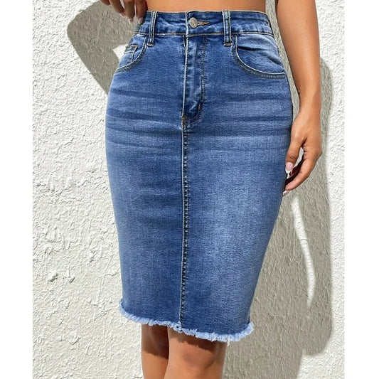 Knielanger Stretch-Jeansrock für Damen, legerer, figurbetonter Rock
