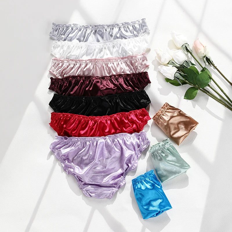 New Frill Trim Satin 100% Ice Silk Seamless No Show Underwear