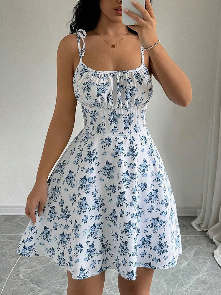 Women's Summer Floral Spaghetti Strap Beach Short Dress
