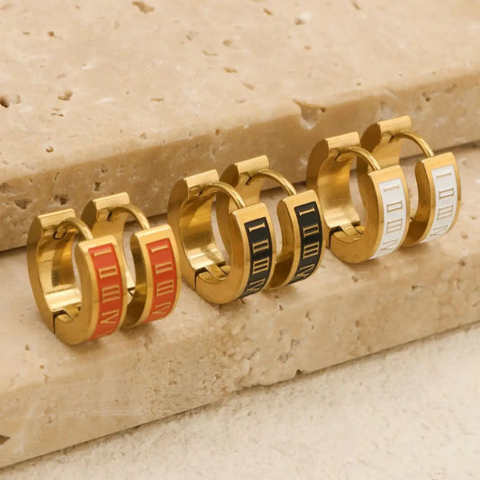 New Vintage Drip Glue Roman Digital Earrings