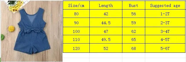 Girls' Casual Denim Sleeveless Bow Jumpsuit