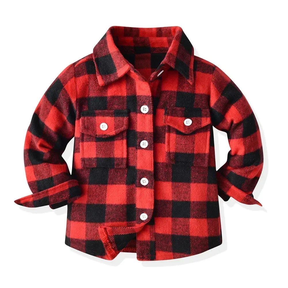 Children's Autumn Plaid Long Sleeved Shirt