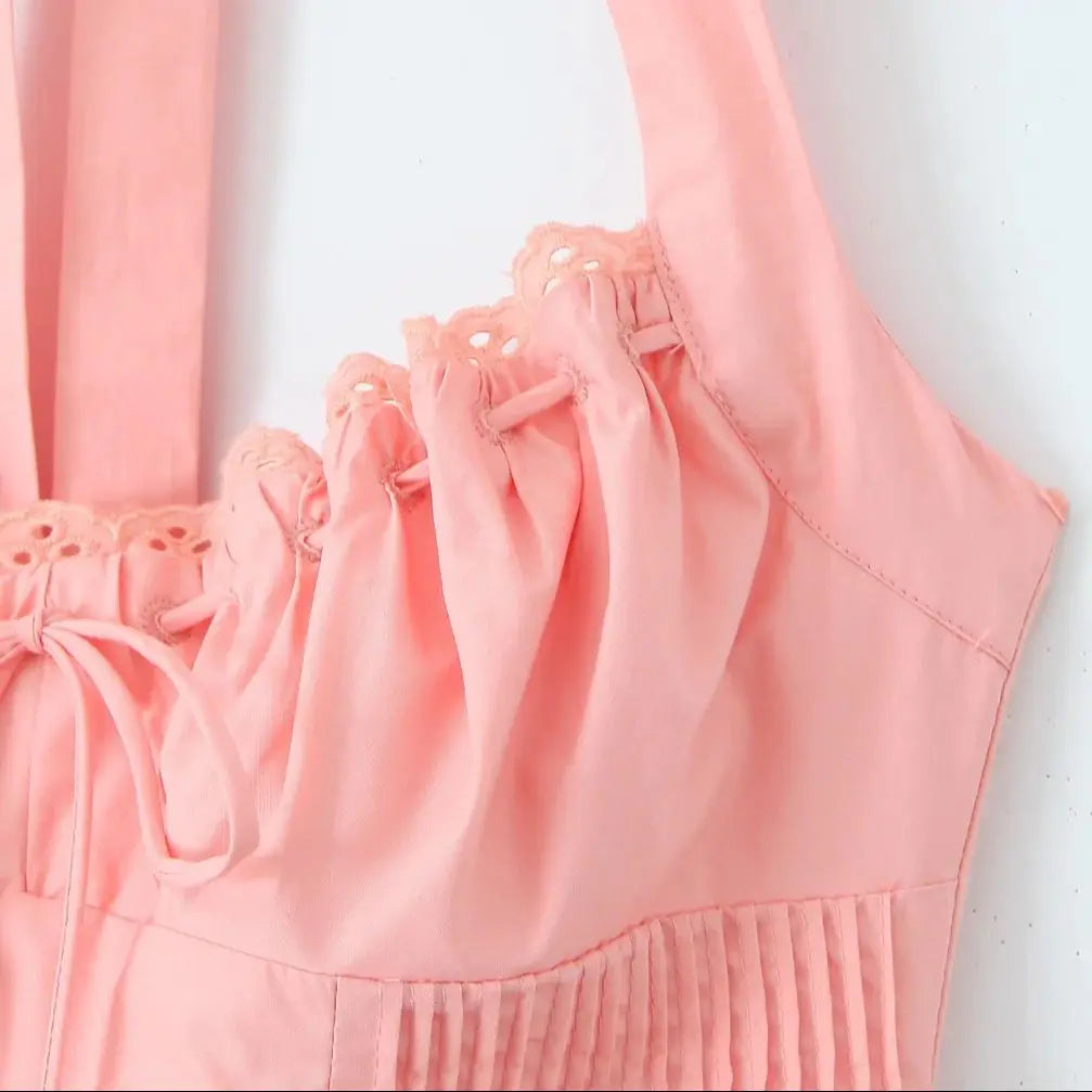 Sexy Pink Corset Style Bow Halter Dress