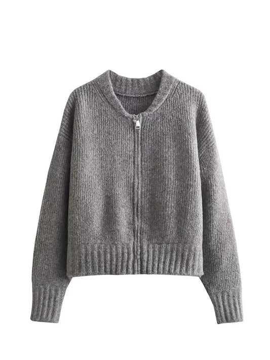 Women Vintage Solid Color Long Sleeve Round Neck Sweater