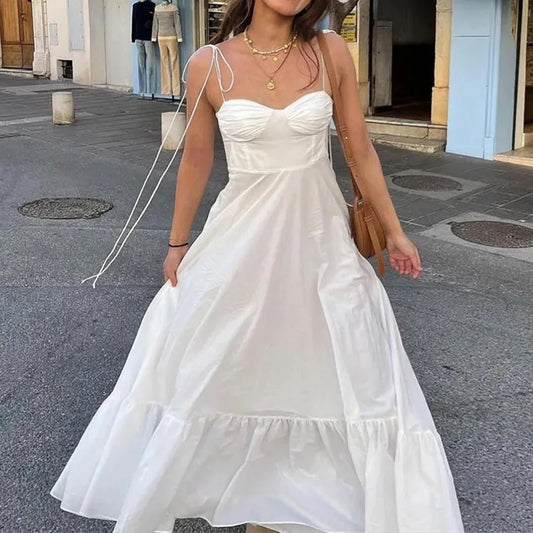 Temperament Elegant Versatile Solid Color High Waist Suspender Dress