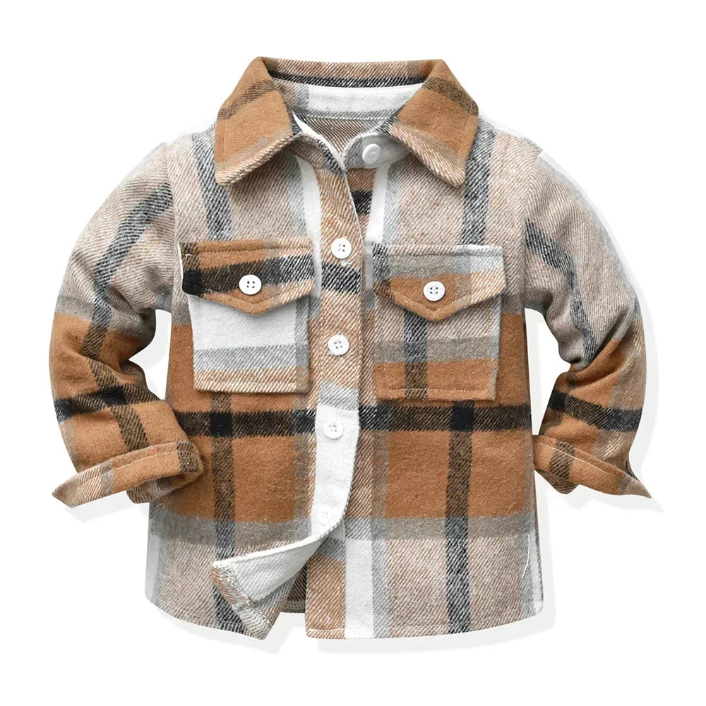 Children's Autumn Plaid Long Sleeved Shirt