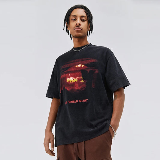 Schwarzes Harajuku Lose T-Shirt Baumwolle Tees Unisex