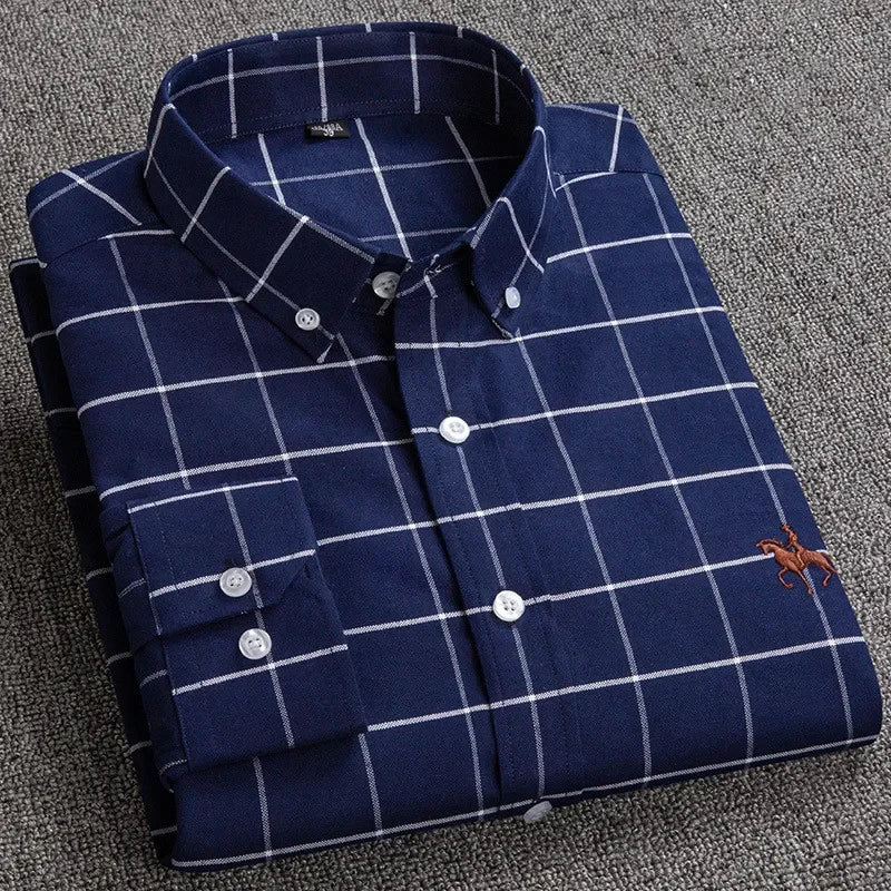 DVEL Herren Oxford Hemd Langarm Reine Baumwolle Plaid Farbe