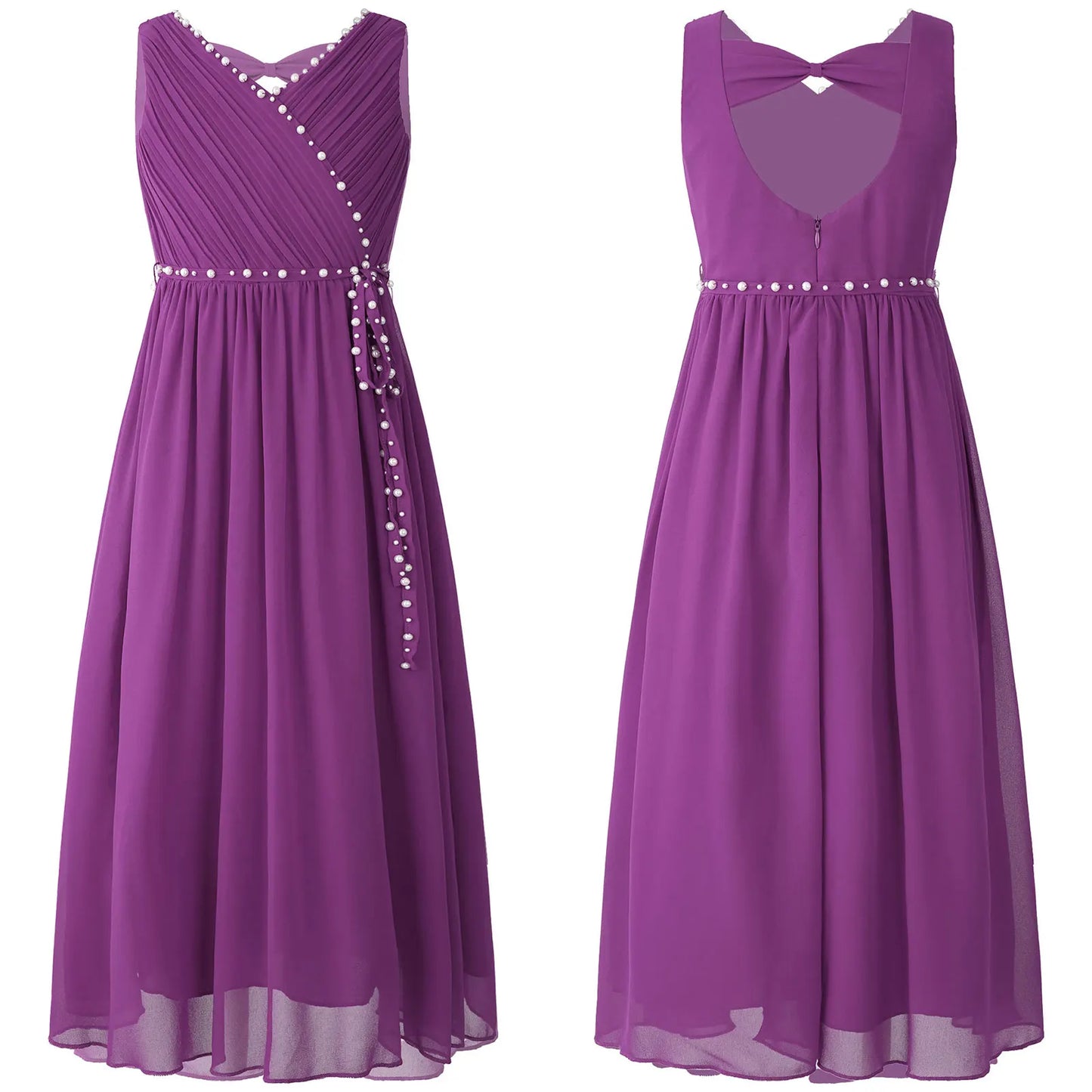 Girls Elegant Beaded Chiffon Party Summer Dress