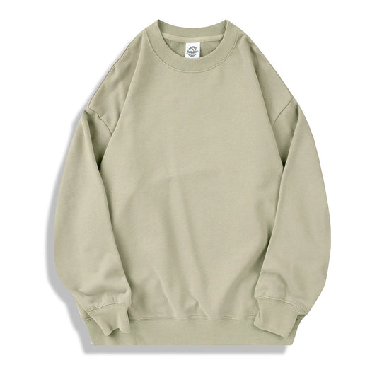 350g 100% Men Cotton Crew Neck Sweatshirts Solid Beige