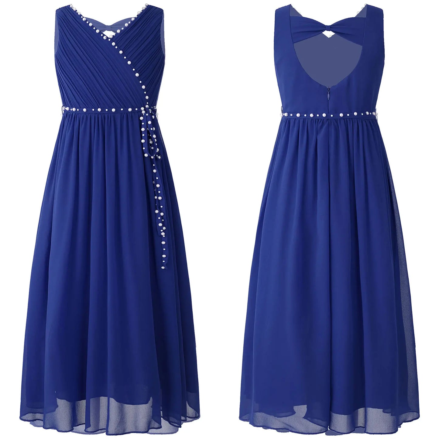 Girls Elegant Beaded Chiffon Party Summer Dress