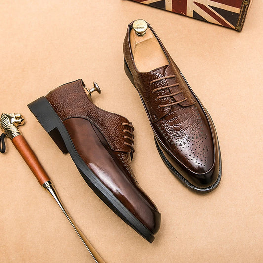 Men Casual Brock Oxford Retro Crocodile Leather Shoes