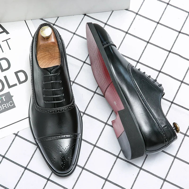 Men Brown Black Business Lace-up Pu Office  Brogue Shoes