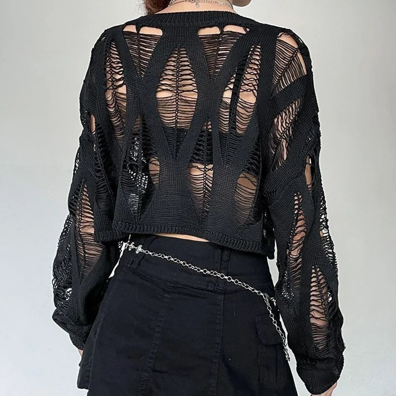 Hollow Out Batwing Sleeve Knitted Tops