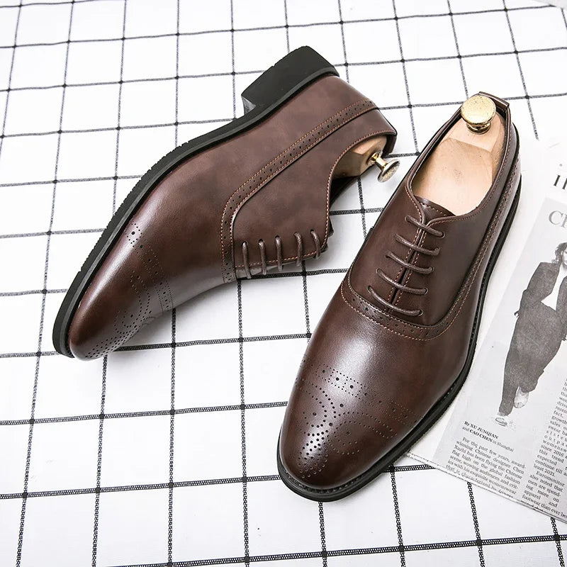 Men Brown Black Business Lace-up Pu Office  Brogue Shoes