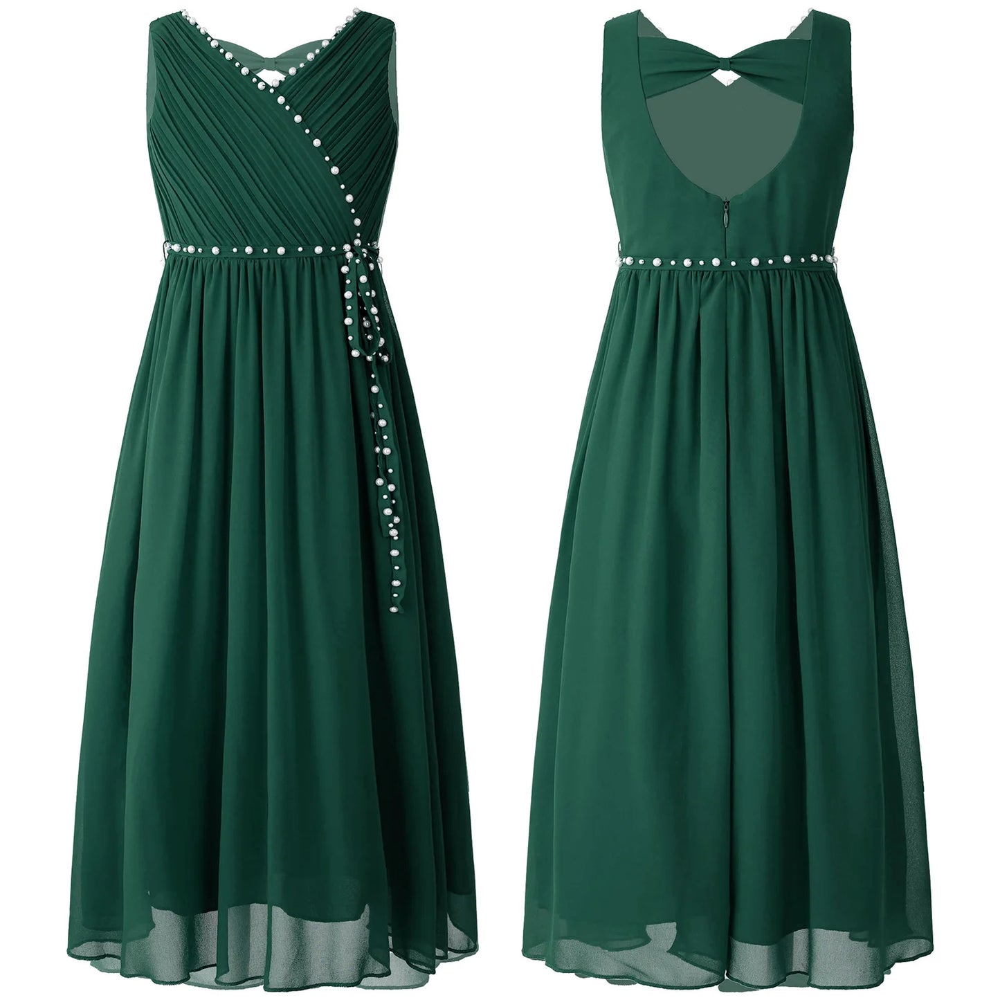 Girls Elegant Beaded Chiffon Party Summer Dress