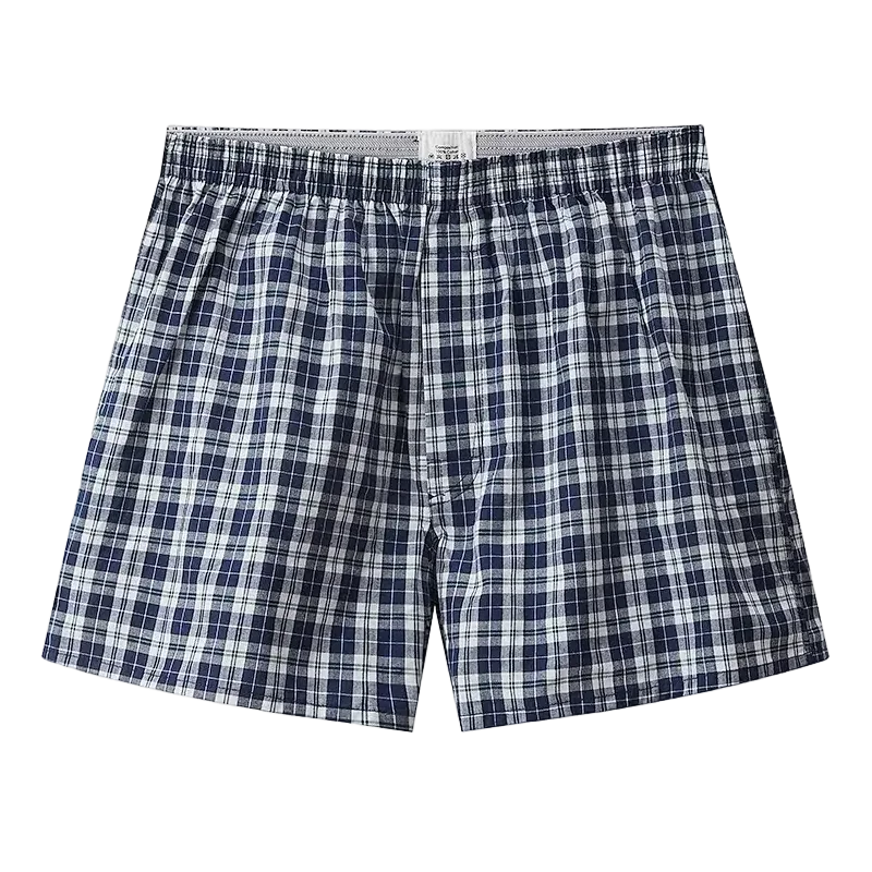 Mens Cotton Casual Plaid Elastic Waistband Boxer Shorts